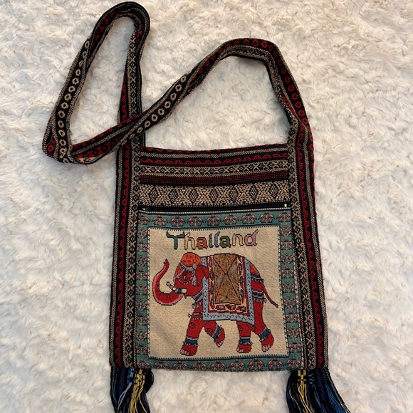 Handwoven Thailand Elephant Crossbody Bag - Red & Teal - Picture 4 of 12
